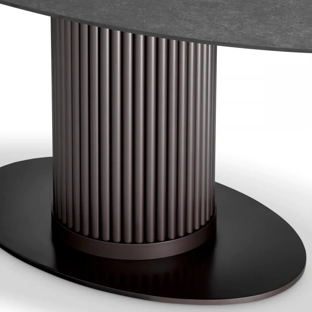 Masa Ovala din Ceramica Negru cu efect de marmura si Metal Bronz L200xH78.5cm Volterra Eichholtz