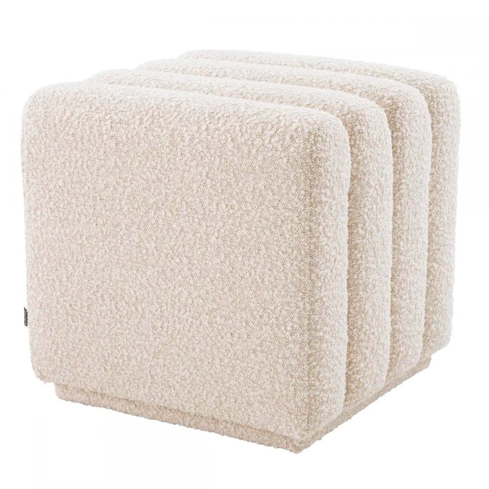 Taburet tapitat cu Stofa boucle Crem H46xL47xA46cm Bente Eichholtz