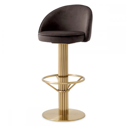 Scaun de bar tapitat cu Catifea Gri inchis cu baza din Metal Auriu H103xL51xA53cm Dorland Eichholtz