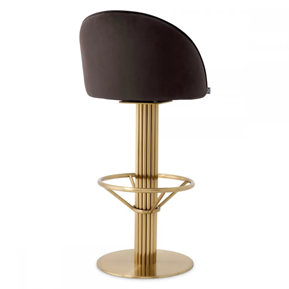 Scaun de bar tapitat cu Catifea Gri inchis cu baza din Metal Auriu H103xL51xA53cm Dorland Eichholtz