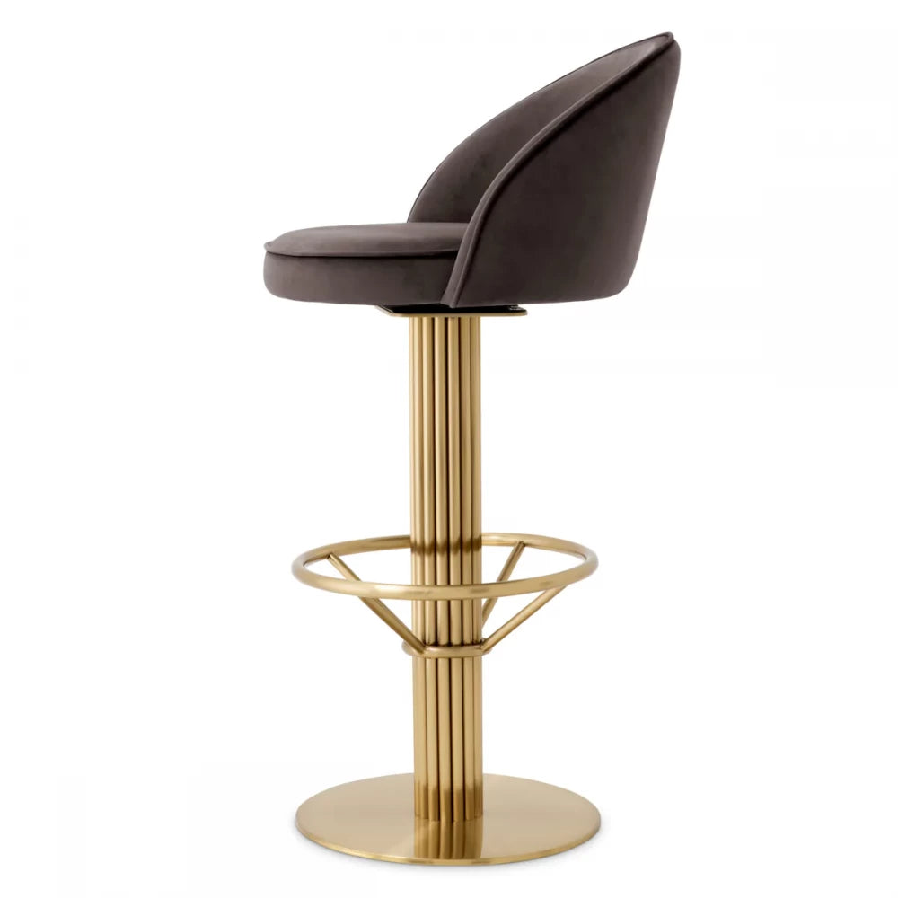 Scaun de bar tapitat cu Catifea Gri inchis cu baza din Metal Auriu H103xL51xA53cm Dorland Eichholtz