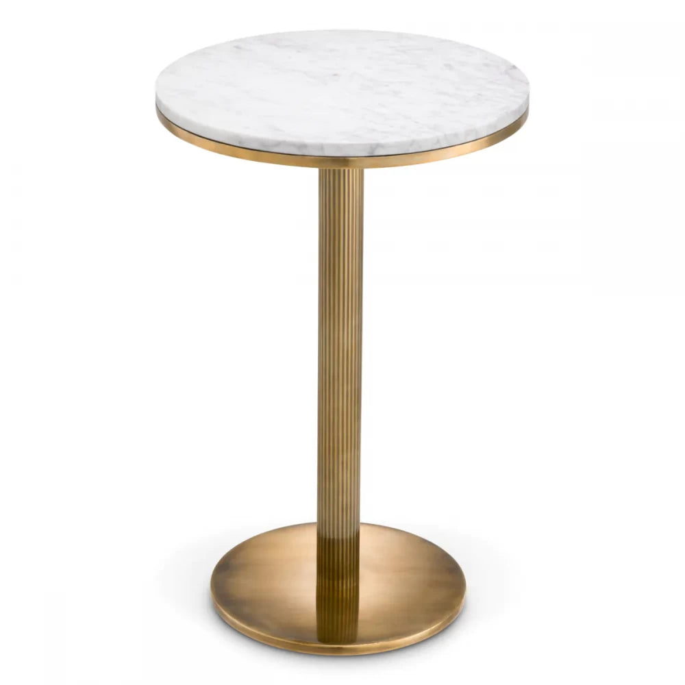 Masuta laterala Rotunda din Otel inoxidabil Alama si Marmura Alb D40xH62cm Tavolara Eichholtz