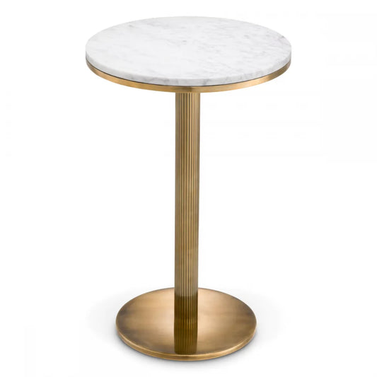 Masuta laterala Rotunda din Otel inoxidabil Alama si Marmura Alb D40xH62cm Tavolara Eichholtz