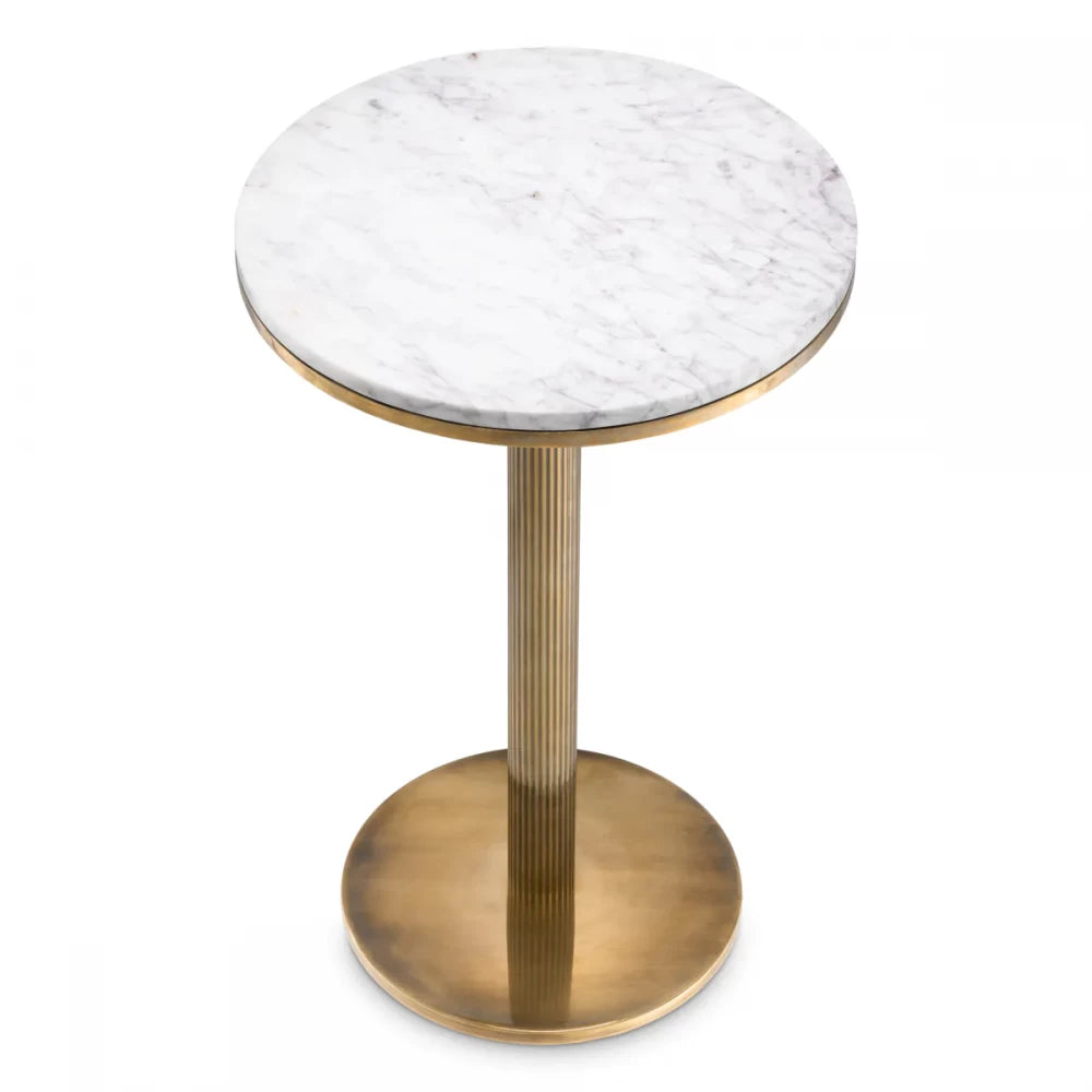 Masuta laterala Rotunda din Otel inoxidabil Alama si Marmura Alb D40xH62cm Tavolara Eichholtz