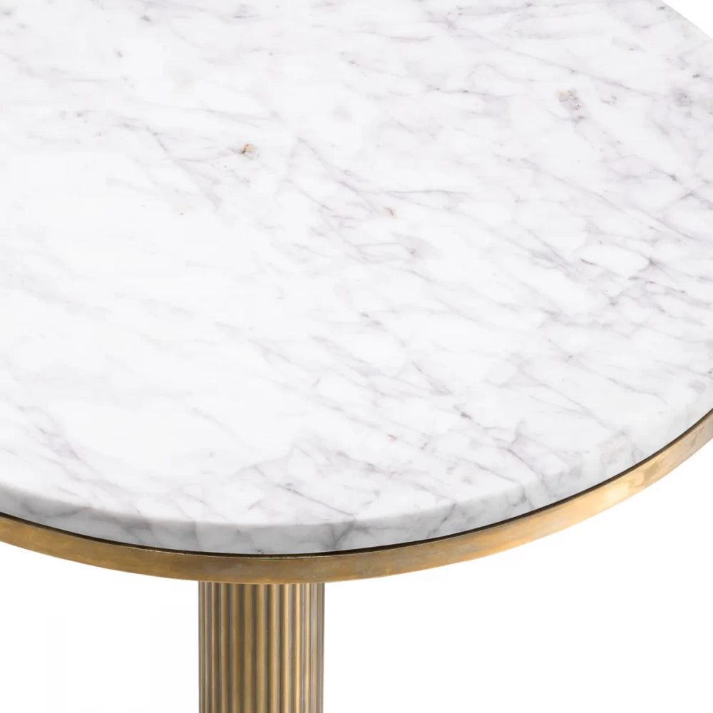Masuta laterala Rotunda din Otel inoxidabil Alama si Marmura Alb D40xH62cm Tavolara Eichholtz