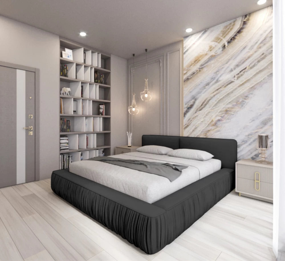 Pat 180x200cm tapitat cu Catifea Negru Naomi