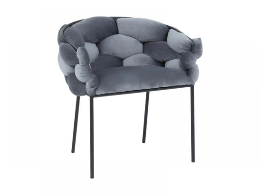 Scaun tapitat cu Catifea Gri cu picioare din Metal Negru H75xL76xA40cm Norte