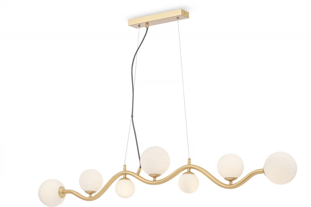 Lustra dreptunghiulara cu inaltime reglabila din Sticla Alb cu 7 becuri L119x25xH140cm Uva