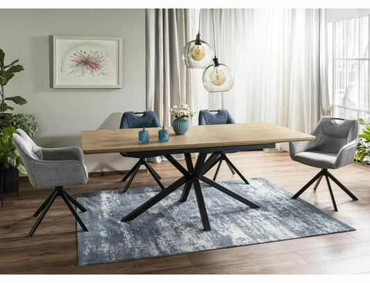 Masa Extensibila de 10 persoane din MDF+Furnir de stejar si Metal Negru mat L160-200xH75cm Logan