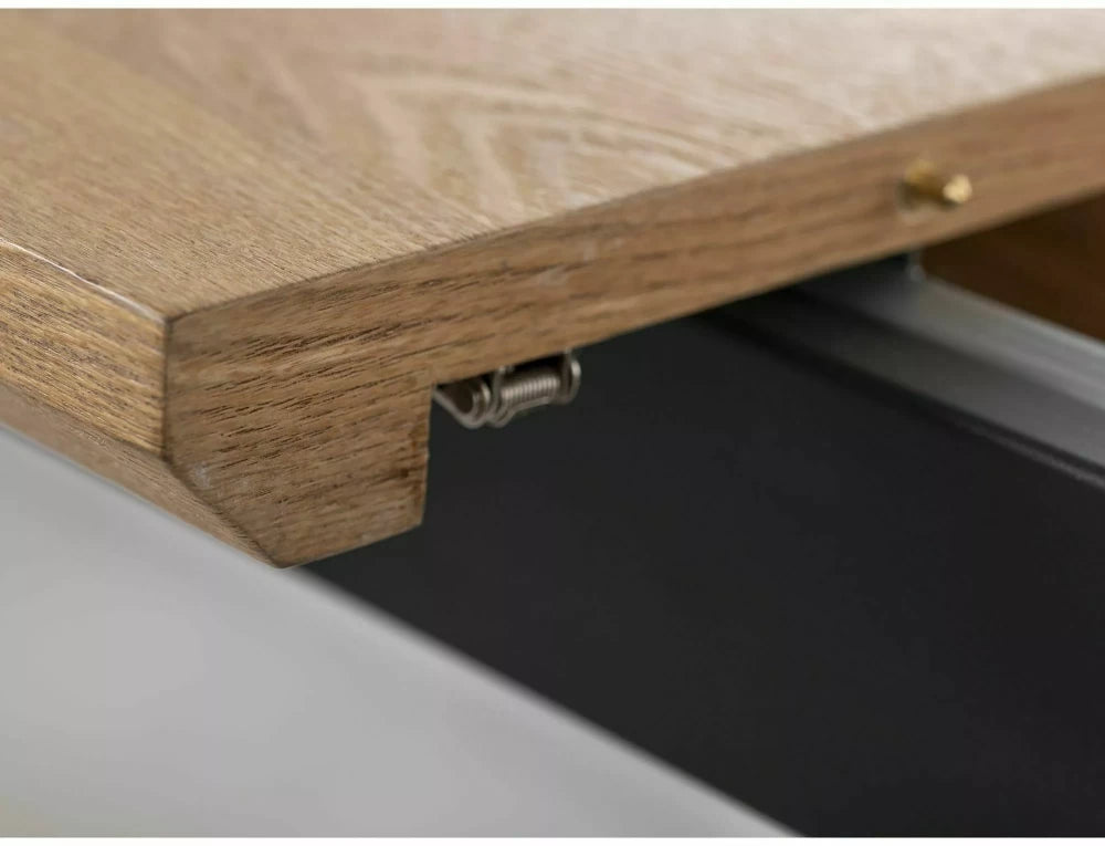 Masa Extensibila de 10 persoane din MDF+Furnir de stejar si Metal Negru mat L160-200xH75cm Logan