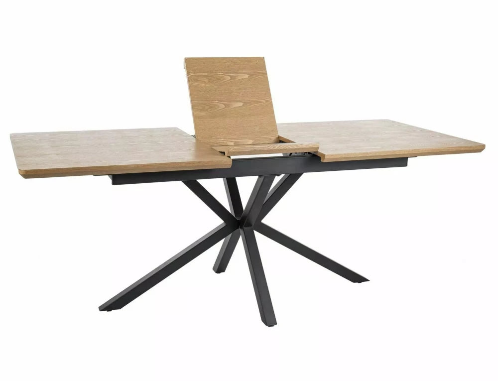 Masa Extensibila de 10 persoane din MDF+Furnir de stejar si Metal Negru mat L160-200xH75cm Logan