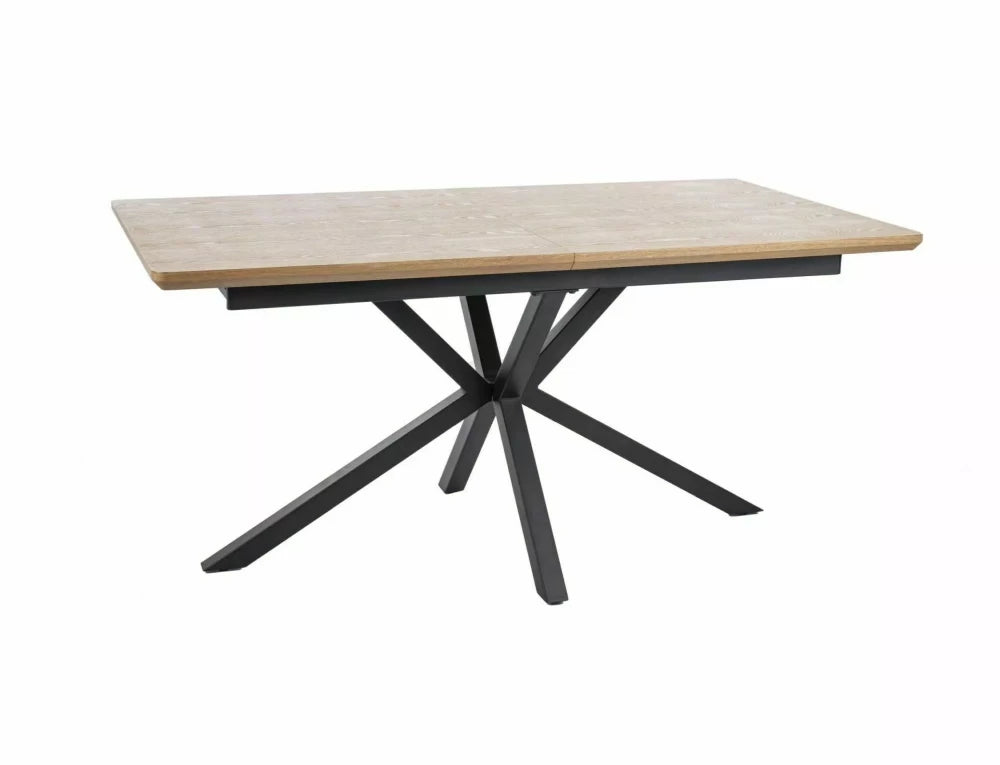 Masa Extensibila de 10 persoane din MDF+Furnir de stejar si Metal Negru mat L160-200xH75cm Logan