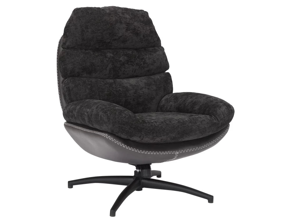 Fotoliu rotativ tapitat cu Stofa si piele sintetica Negru si picioare din Metal Negru H101xL77xA90cm Giselle