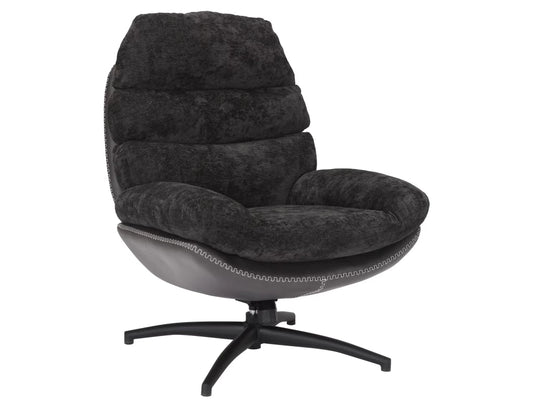 Fotoliu rotativ tapitat cu Stofa si piele sintetica Negru si picioare din Metal Negru H101xL77xA90cm Giselle