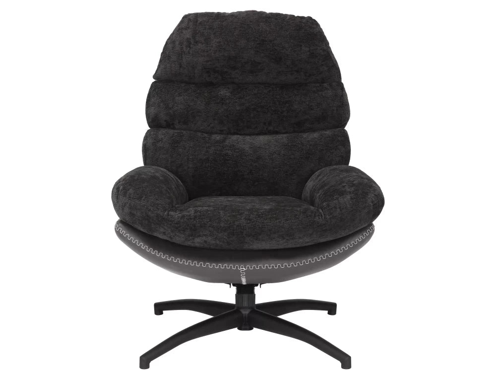 Fotoliu rotativ tapitat cu Stofa si piele sintetica Negru si picioare din Metal Negru H101xL77xA90cm Giselle