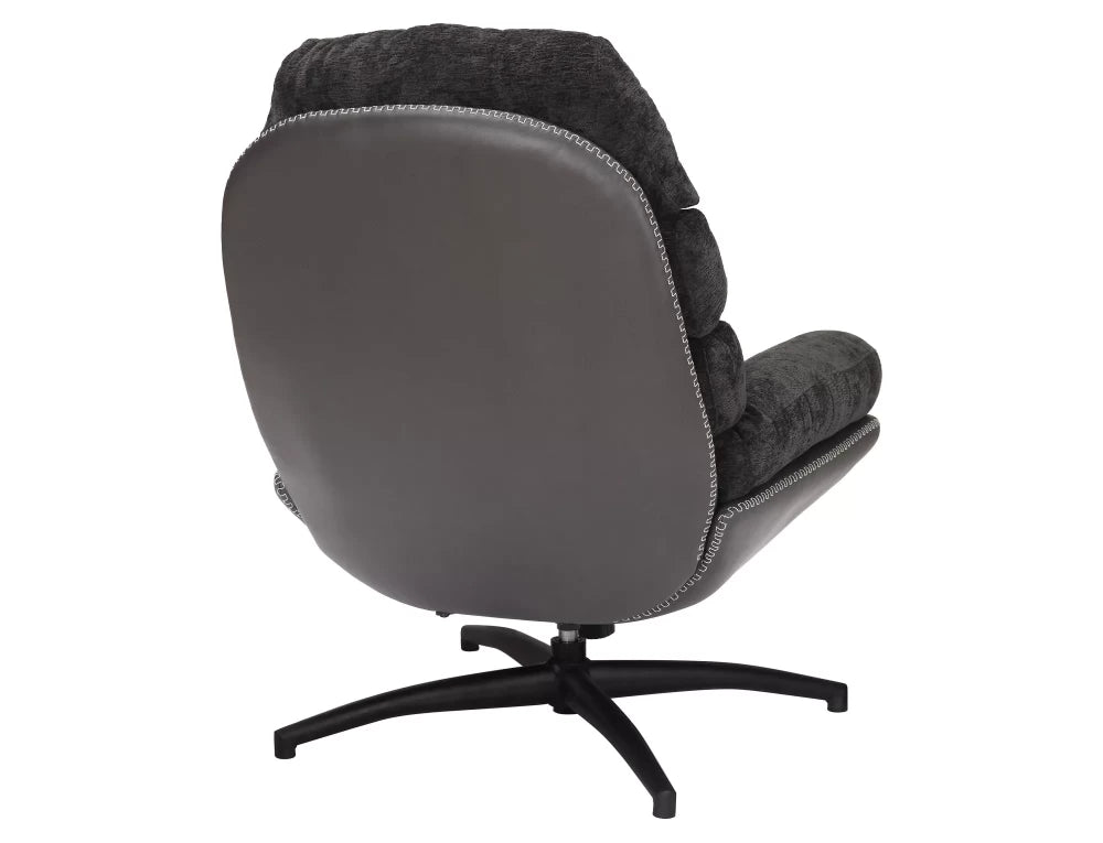 Fotoliu rotativ tapitat cu Stofa si piele sintetica Negru si picioare din Metal Negru H101xL77xA90cm Giselle