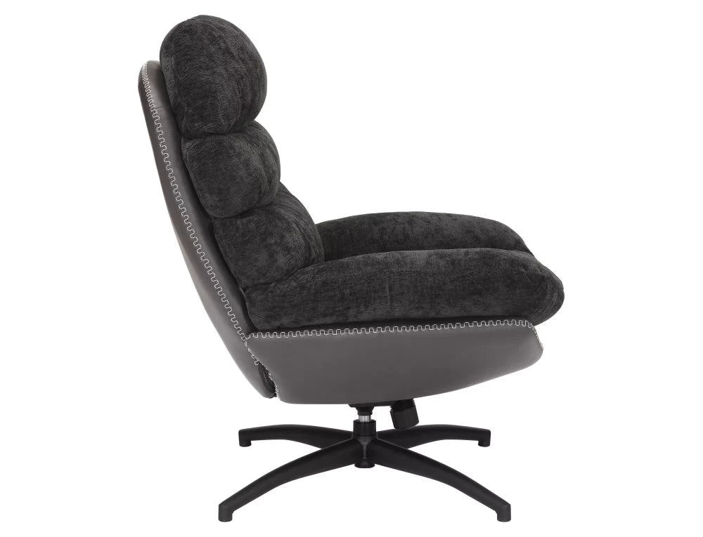 Fotoliu rotativ tapitat cu Stofa si piele sintetica Negru si picioare din Metal Negru H101xL77xA90cm Giselle