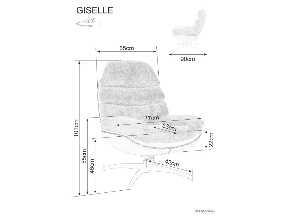 Fotoliu rotativ tapitat cu Stofa si piele sintetica Negru si picioare din Metal Negru H101xL77xA90cm Giselle