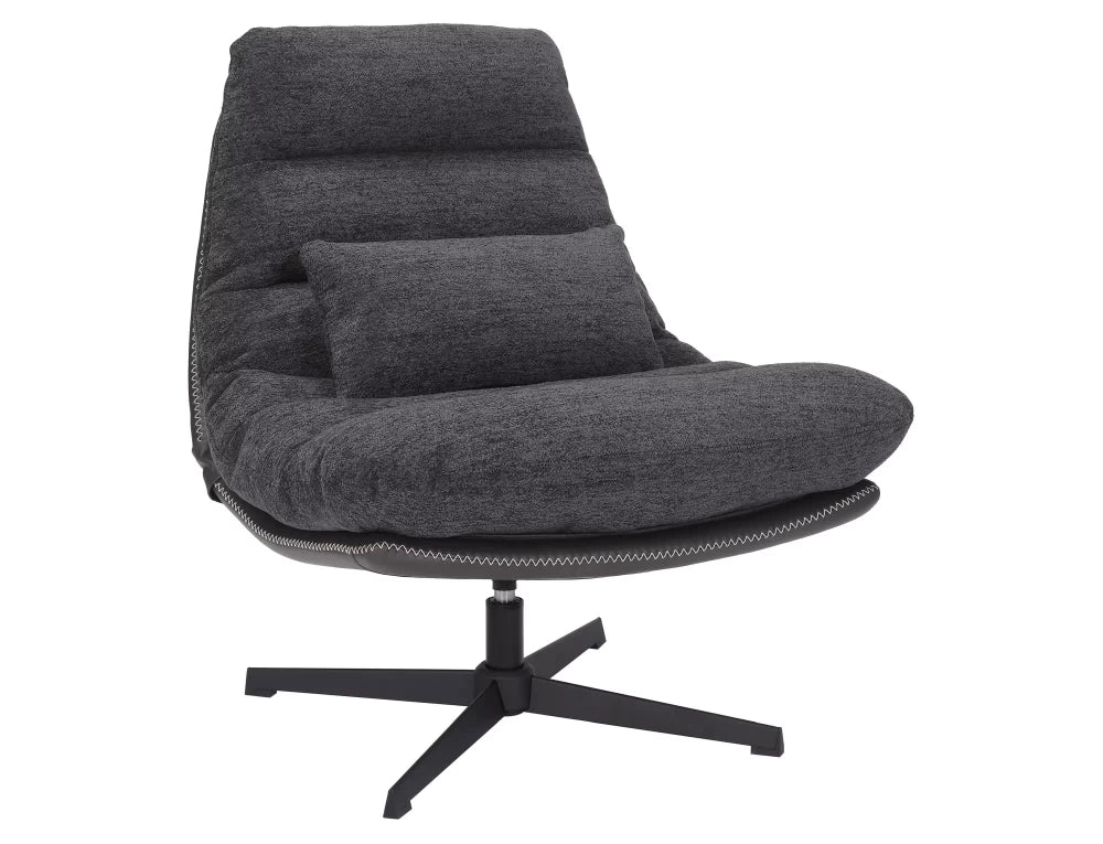 Fotoliu rotativ tapitat cu Stofa Gri inchis si piele sintetica Negru si picioare din Metal Negru H91xL79xA87cm Felicia