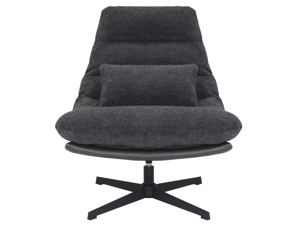 Fotoliu rotativ tapitat cu Stofa Gri inchis si piele sintetica Negru si picioare din Metal Negru H91xL79xA87cm Felicia