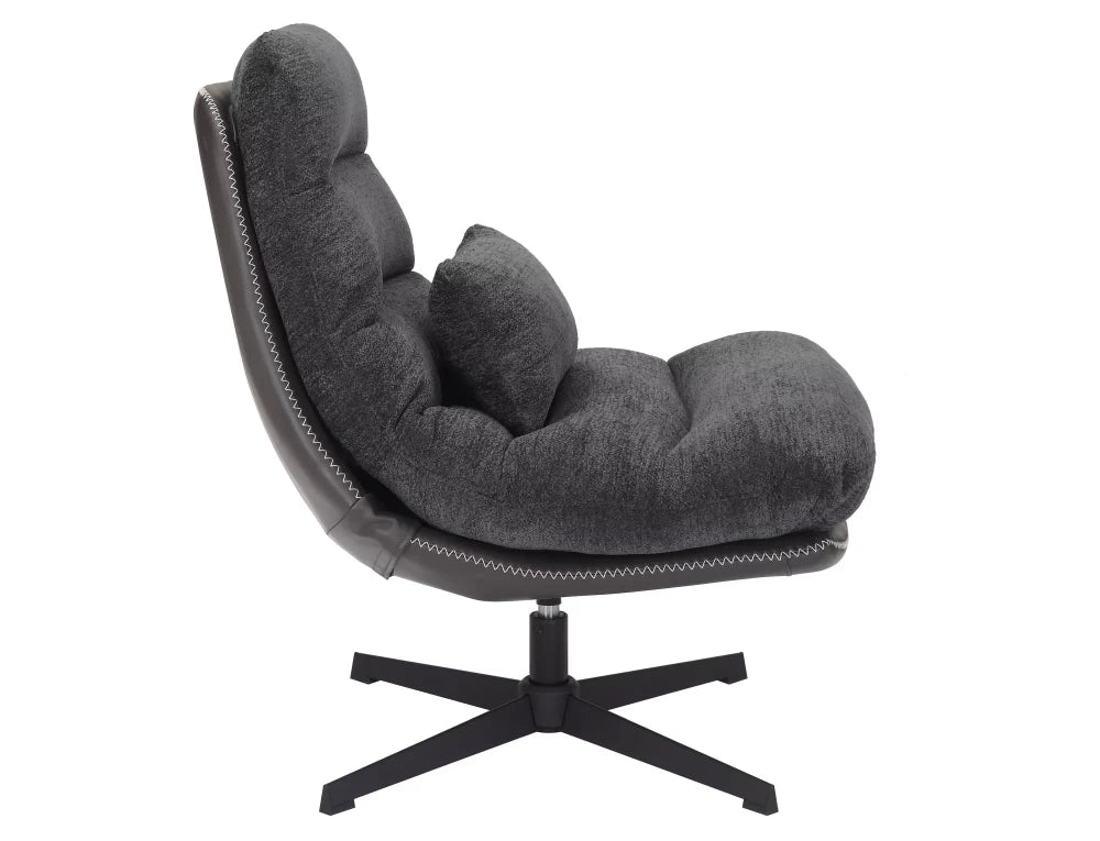 Fotoliu rotativ tapitat cu Stofa Gri inchis si piele sintetica Negru si picioare din Metal Negru H91xL79xA87cm Felicia