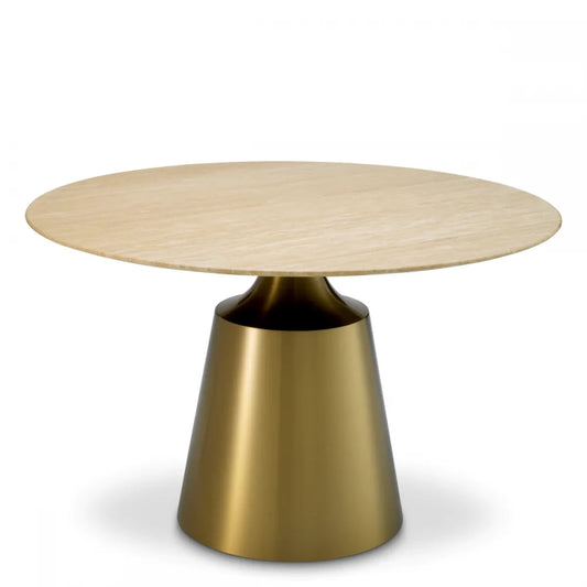 Masa Rotunda Nathan Eichholtz din Travertin si Otel inoxidabil Bej/Alama de 4 persoane D120xH77cm