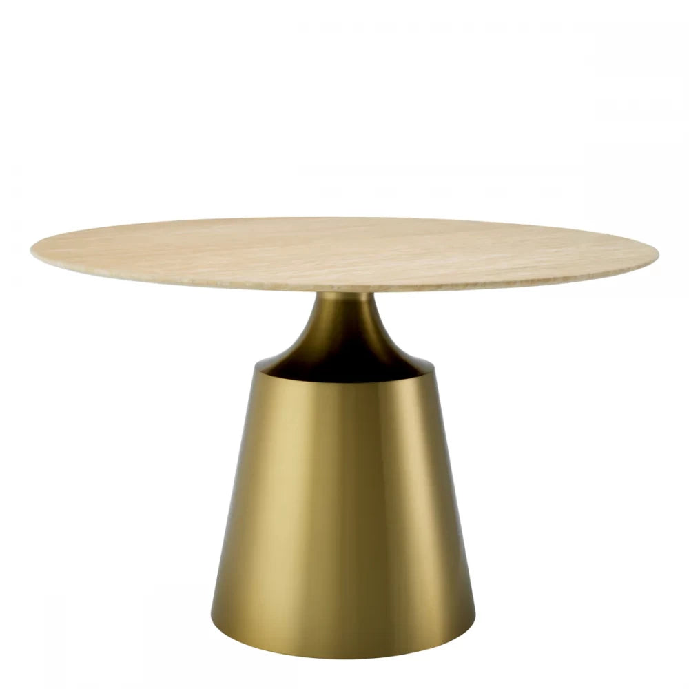 Masa Rotunda Nathan Eichholtz din Travertin si Otel inoxidabil Bej/Alama de 4 persoane D120xH77cm