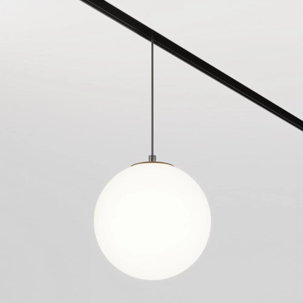 Pendul pentru sina Exility din Aluminiu Negru cu abajur din Sticla Alb H113xD13cm IP20 6W 350lm 2700-6000k Luna