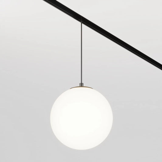 Pendul pentru sina Exility din Aluminiu Negru cu abajur din Sticla Alb H113xD13cm IP20 6W 350lm 2700-6000k Luna