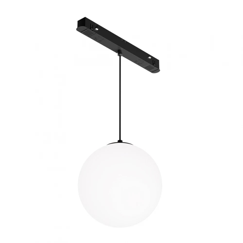 Pendul pentru sina Exility din Aluminiu Negru cu abajur din Sticla Alb H113xD13cm IP20 6W 350lm 2700-6000k Luna