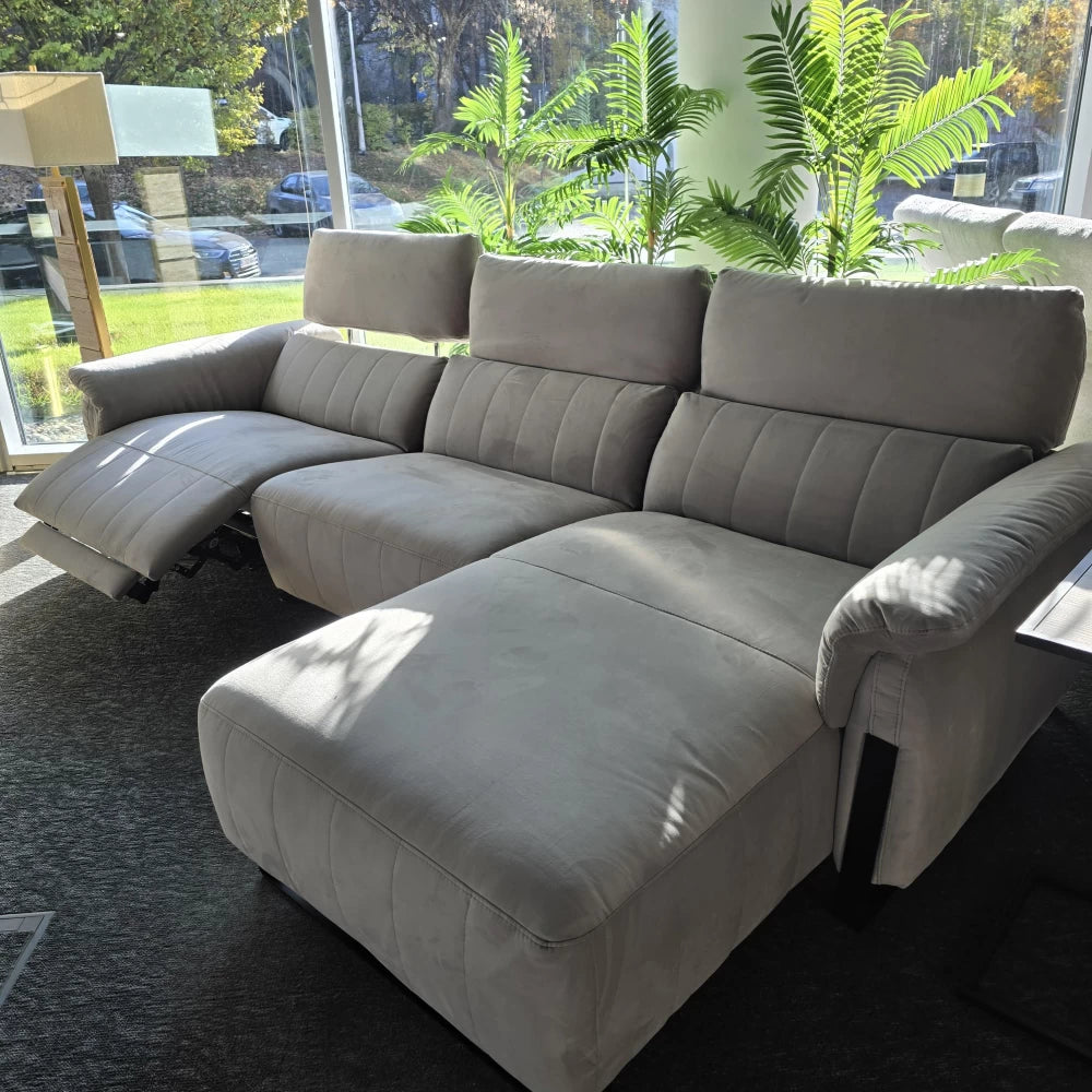 Coltar in forma de L orientare sezlong pe dreapta cu un recliner tapitat cu Catifea Dolce 10 L293cm Celeste