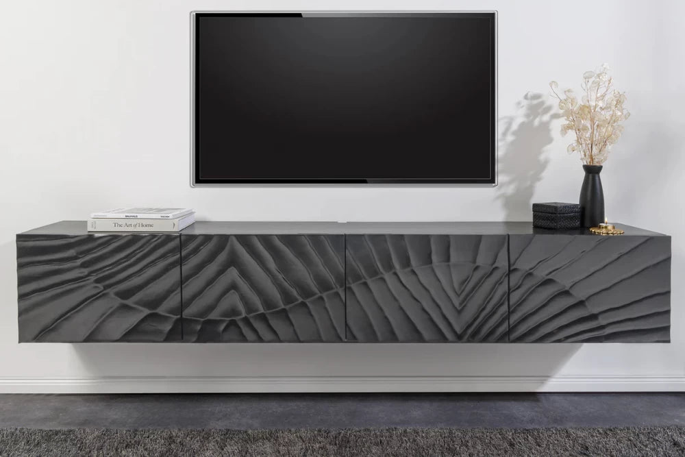 Comoda TV suspendata din Lemn masiv de mango Negru Scorpion L200xH35cm