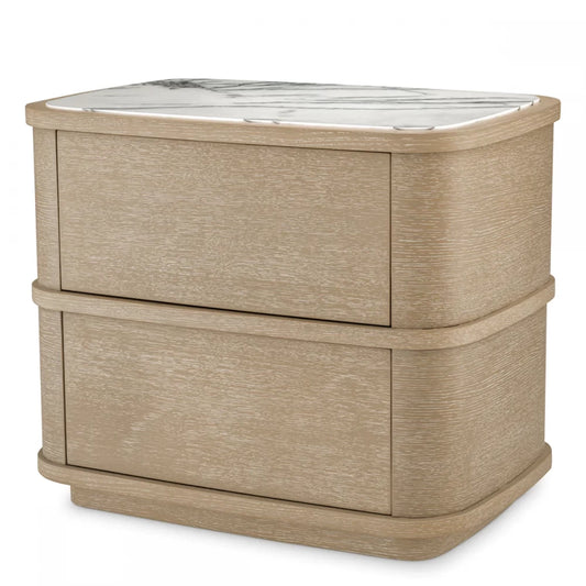 Noptiera din Furnir de stejar Maro deschis si Marmura Alb L75xH63cm Cabana Eichholtz