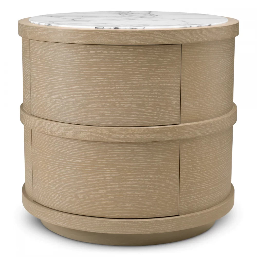 Noptiera rotunda din Furnir de stejar Maro deschis si Marmura Alb D60.5xH56cm Cabana Eichholtz