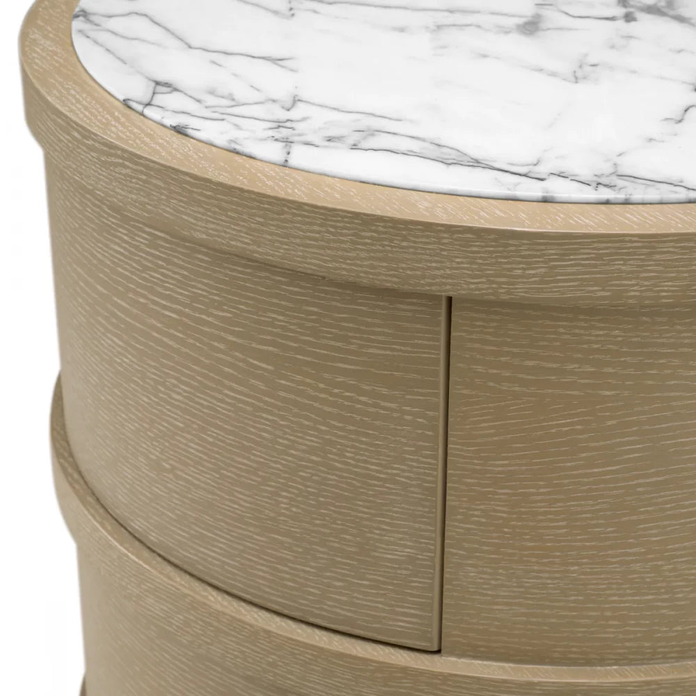 Noptiera rotunda din Furnir de stejar Maro deschis si Marmura Alb D60.5xH56cm Cabana Eichholtz