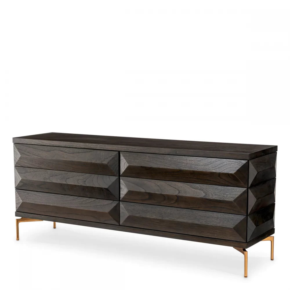 Comoda din Otel inoxidabil Alama si Furnir de stejar Maro mocha L182xH75cm Denver Eichholtz