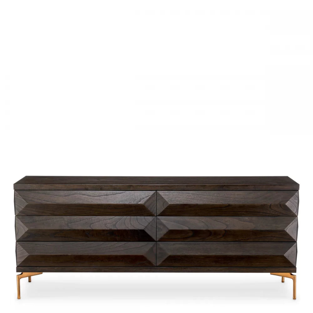 Comoda din Otel inoxidabil Alama si Furnir de stejar Maro mocha L182xH75cm Denver Eichholtz