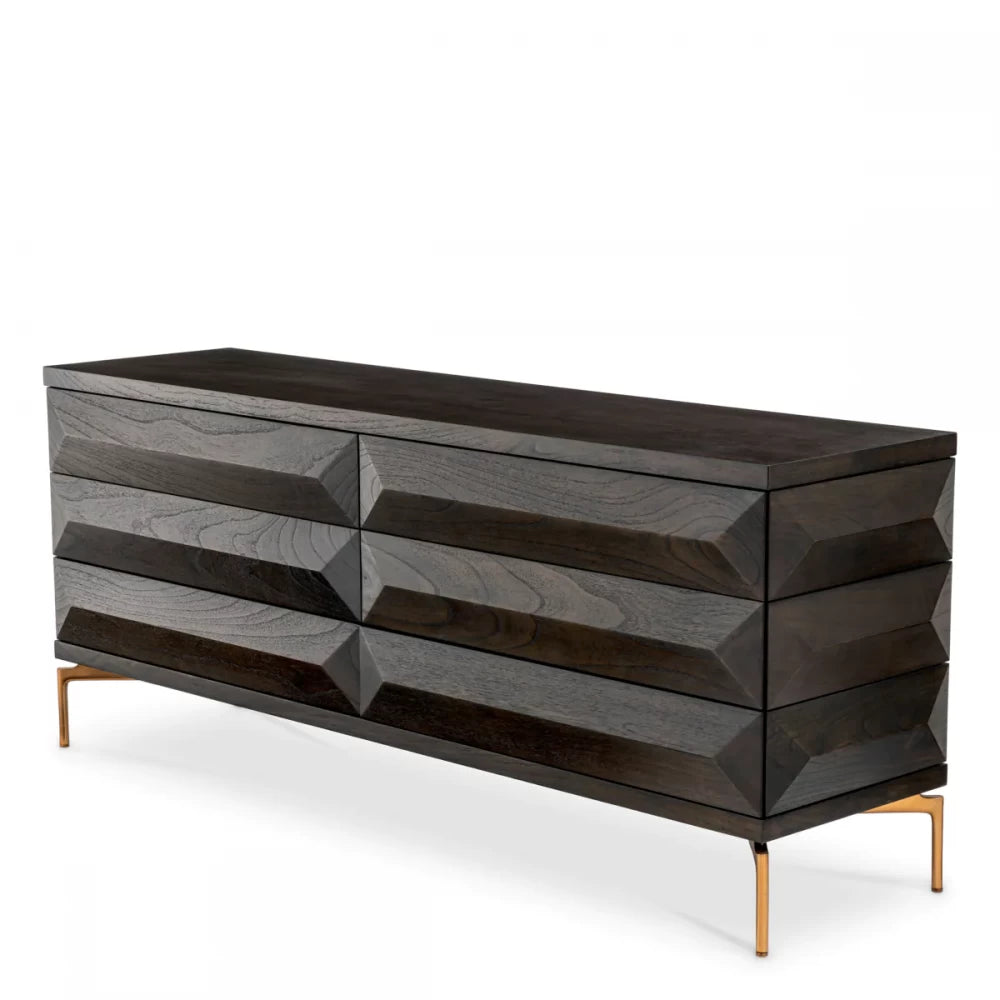 Comoda din Otel inoxidabil Alama si Furnir de stejar Maro mocha L182xH75cm Denver Eichholtz