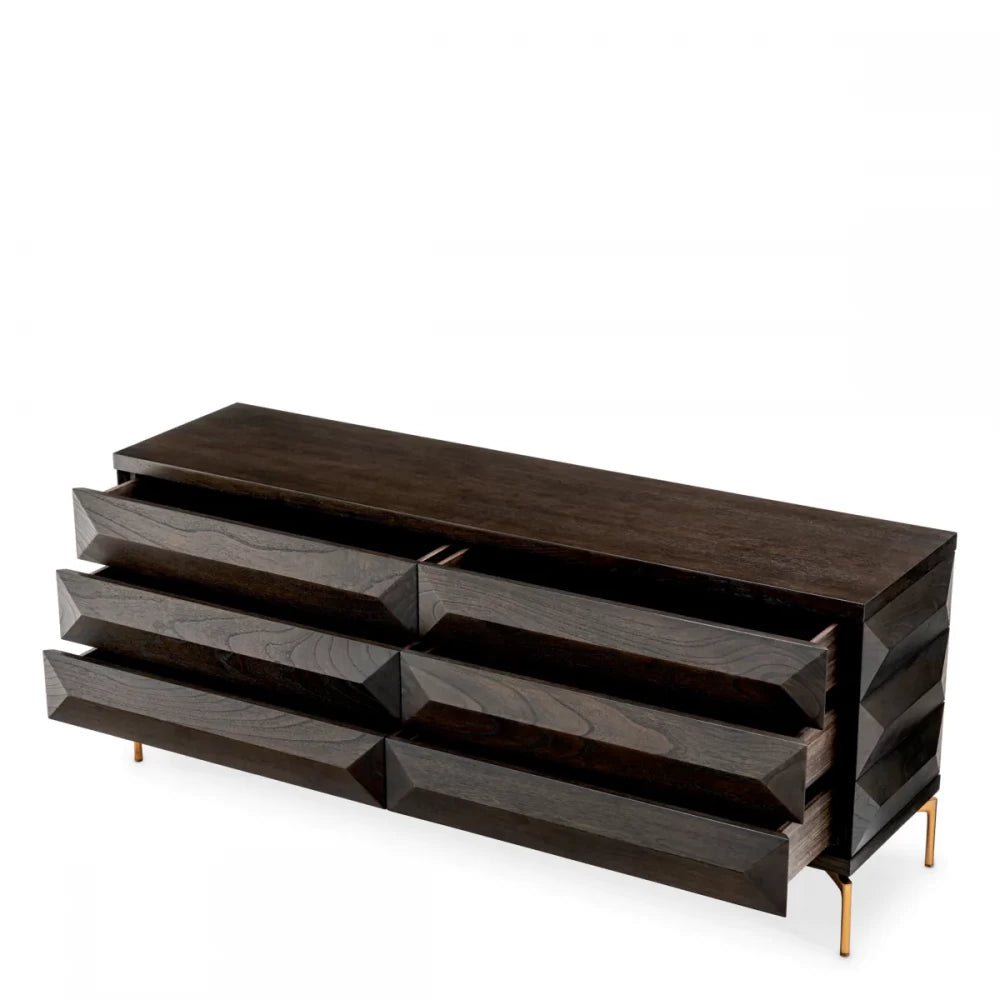 Comoda din Otel inoxidabil Alama si Furnir de stejar Maro mocha L182xH75cm Denver Eichholtz