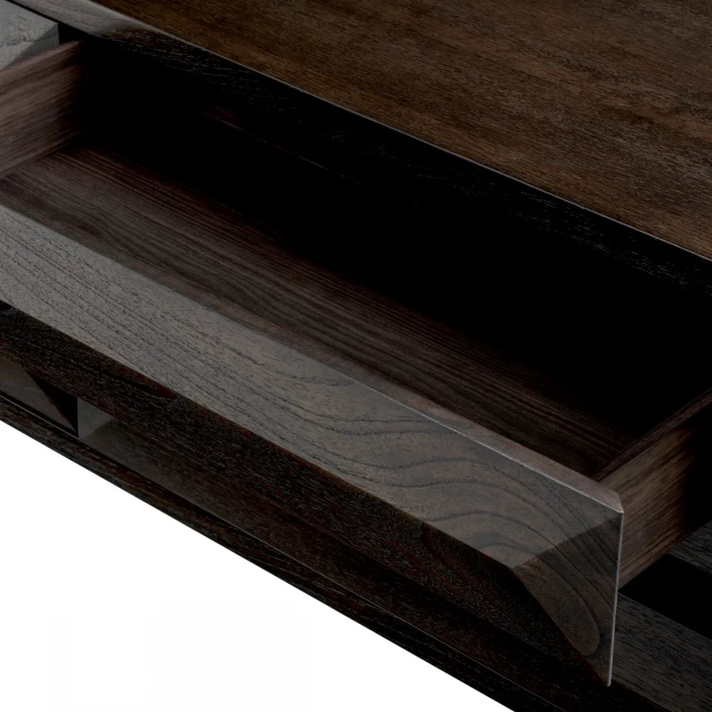 Comoda din Otel inoxidabil Alama si Furnir de stejar Maro mocha L182xH75cm Denver Eichholtz
