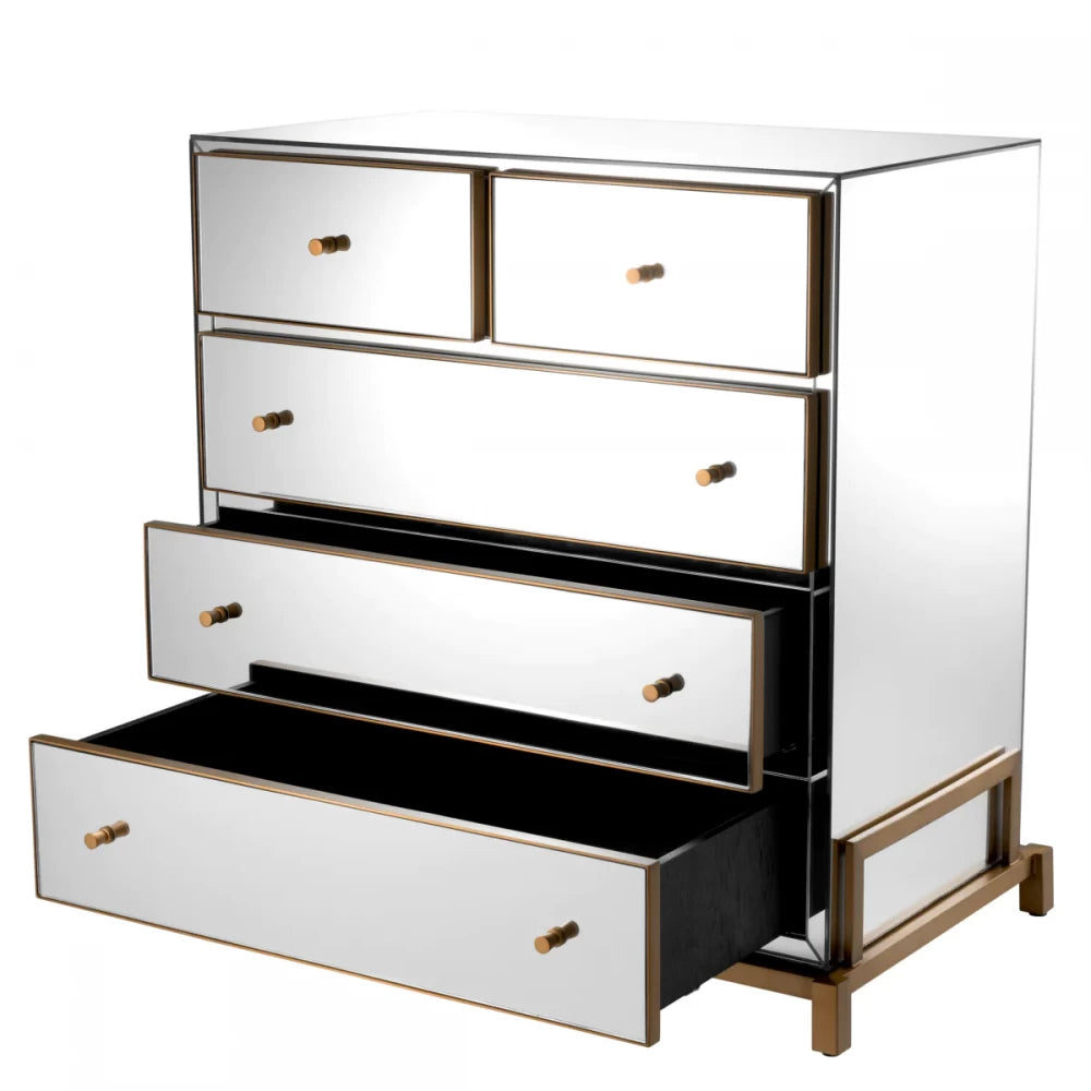 Comoda din MDF/Metal Negru/Alama si Oglinda  L85.5xH87.5cm Clarington Eichholtz