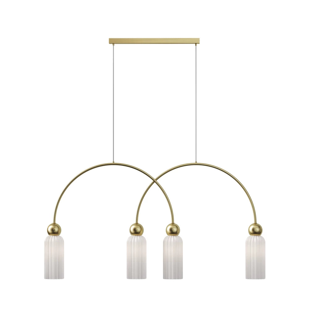 Lustra din Metal Auriu si Sticla Alb H60xL110cm Antic