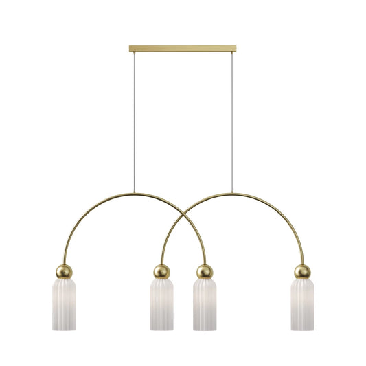 Lustra din Metal Auriu si Sticla Alb H60xL110cm Antic