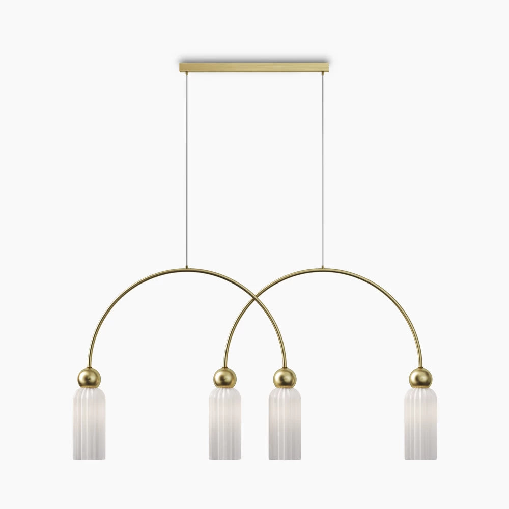Lustra din Metal Auriu si Sticla Alb H60xL110cm Antic
