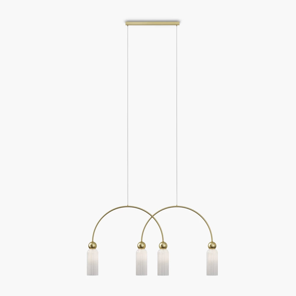 Lustra din Metal Auriu si Sticla Alb H60xL110cm Antic