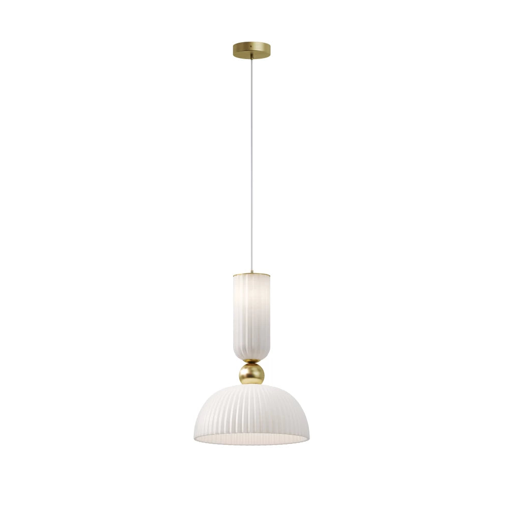 Pendul din Metal Auriu si Sticla Alb H345.5xL30cm Antic