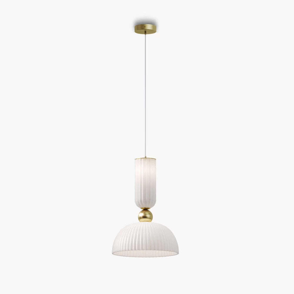 Pendul din Metal Auriu si Sticla Alb H345.5xL30cm Antic