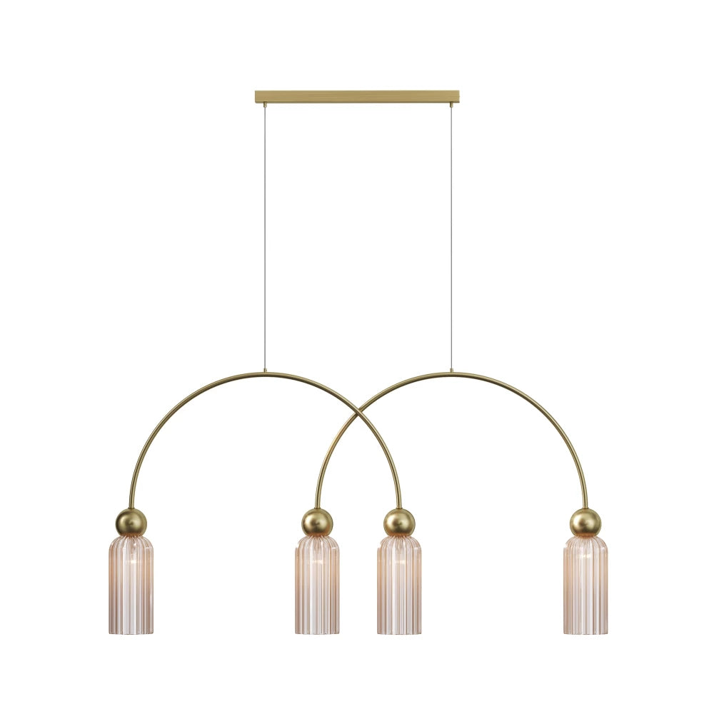 Lustra din Metal Auriu si Sticla Auriu Cognac H60xL110cm Antic