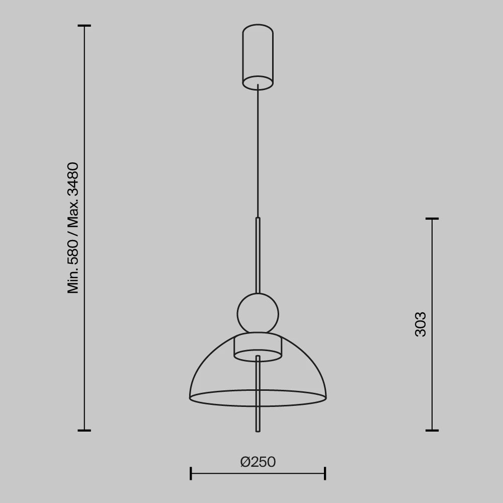 Pendul din Metal Negru si Sticla Fumuriu H349.5xD25cm Bangkok