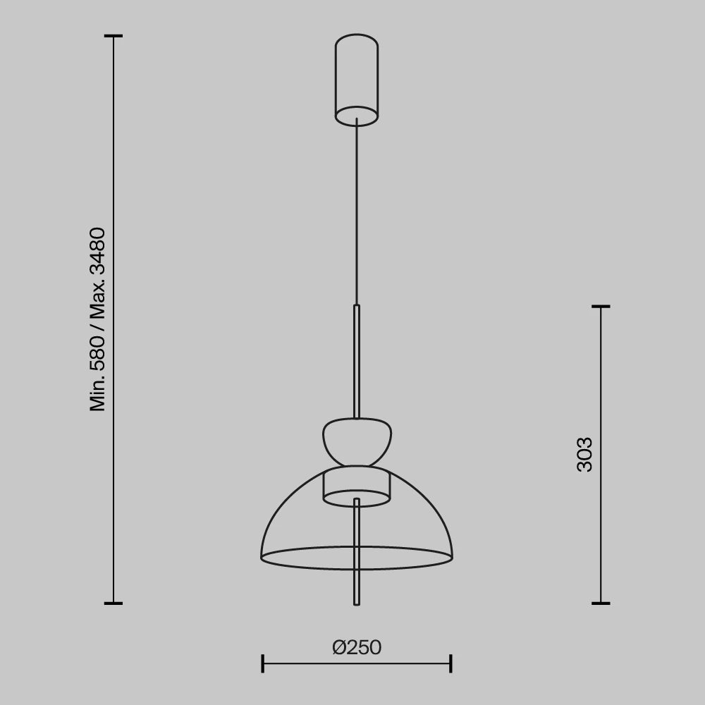 Pendul din Metal Negru si Sticla Fumuriu H348xD25cm Bangkok